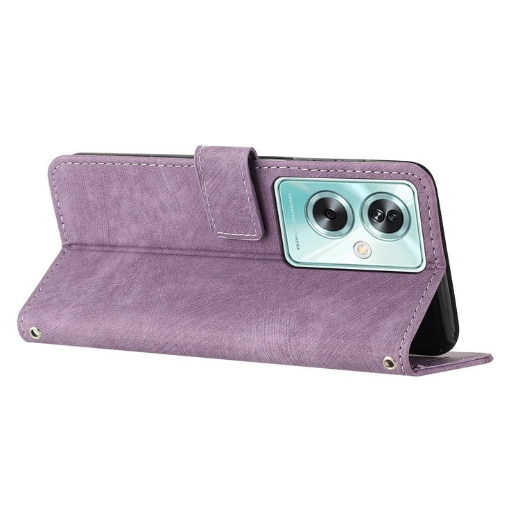 For OnePlus Nord N30 SE 5G / Oppo A79 5G / A2 5G Phone Case Lines Imprint PU Leather Wallet Cover - Purple