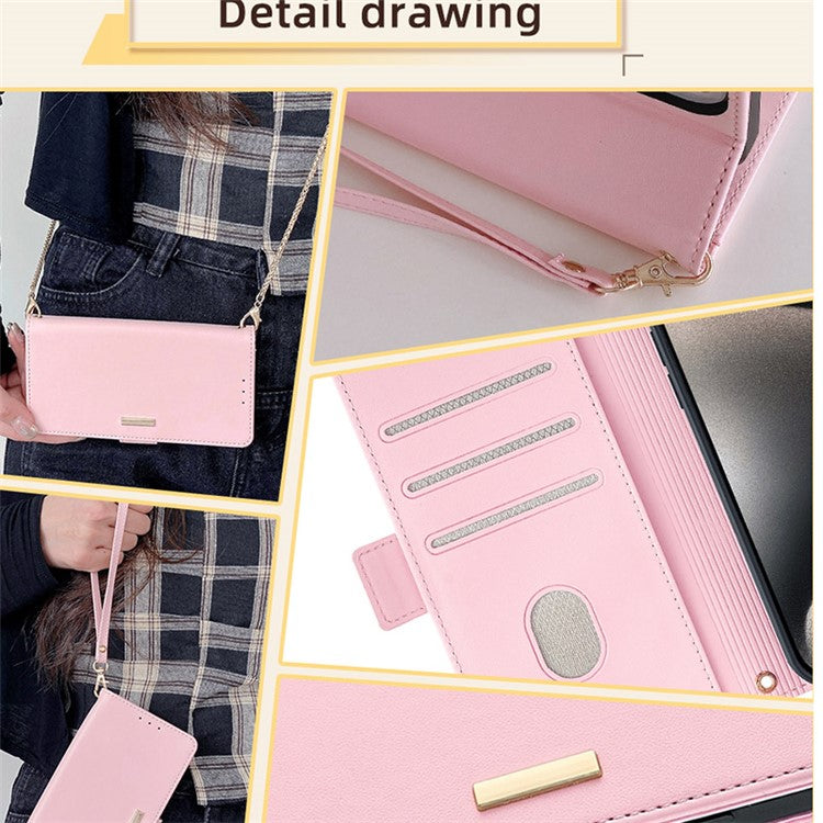 For Samsung Galaxy M15 5G Wallet Case Crossbody RFID Blocking PU Leather Phone Cover - Pink