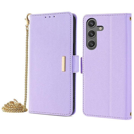 For Samsung Galaxy S24 Case RFID Blocking Leather Phone Cover with Hand Strap / Shoulder Strap - Purple