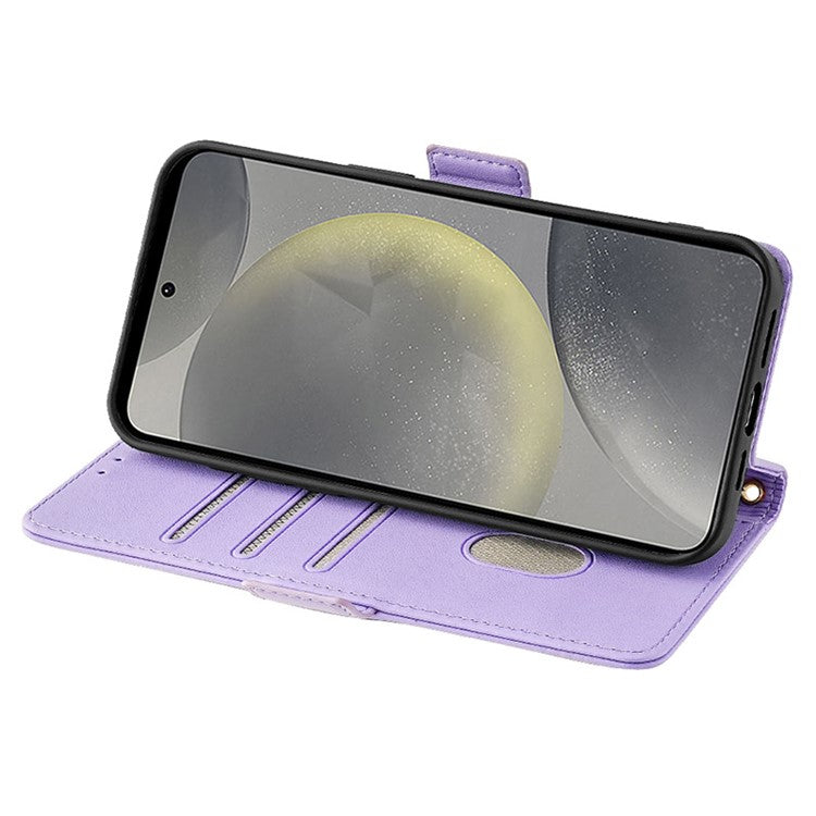 For Samsung Galaxy S24 Case RFID Blocking Leather Phone Cover with Hand Strap / Shoulder Strap - Purple