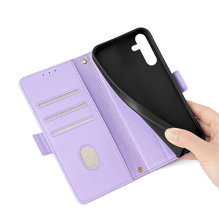 For Samsung Galaxy S24 Case RFID Blocking Leather Phone Cover with Hand Strap / Shoulder Strap - Purple