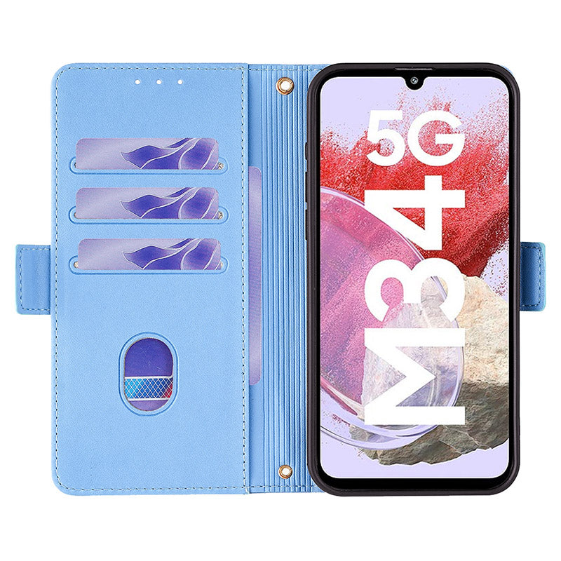 For Samsung Galaxy M34 5G / F34 5G Wallet Case RFID Blocking Leather Phone Cover with 2 Straps - Blue