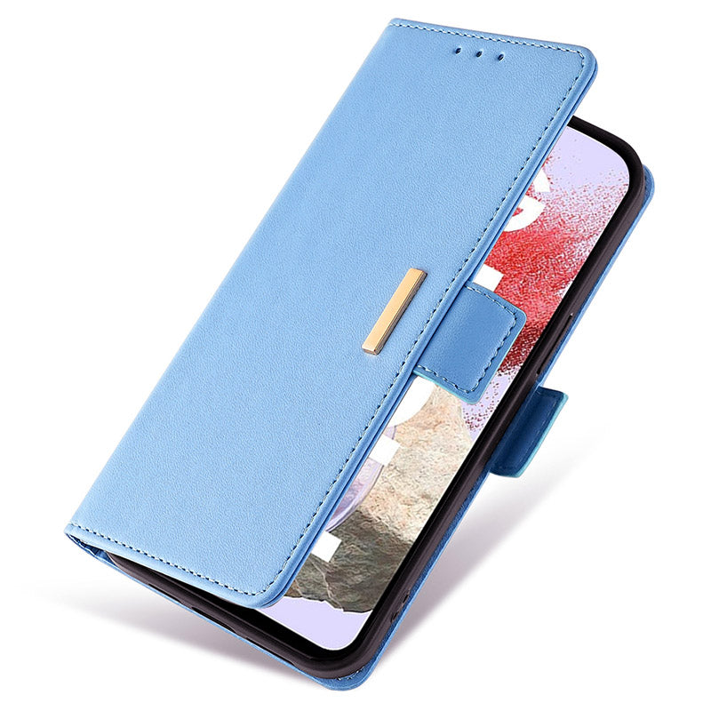 For Samsung Galaxy M34 5G / F34 5G Wallet Case RFID Blocking Leather Phone Cover with 2 Straps - Blue