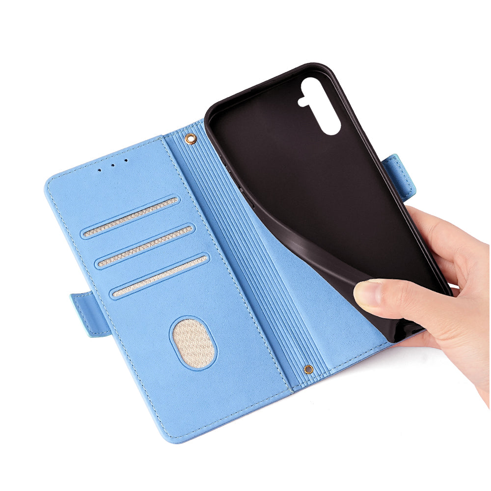 For Samsung Galaxy M34 5G / F34 5G Wallet Case RFID Blocking Leather Phone Cover with 2 Straps - Blue