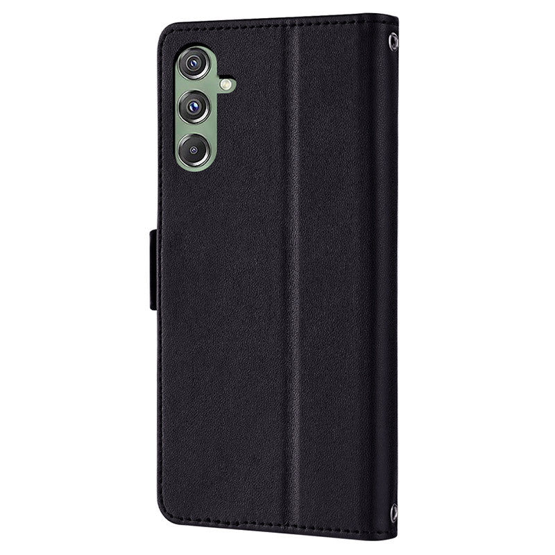 For Samsung Galaxy M34 5G / F34 5G Wallet Case RFID Blocking Leather Phone Cover with 2 Straps - Black