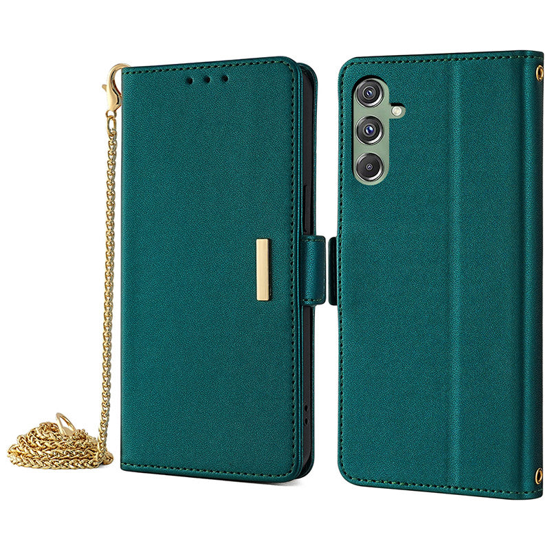 For Samsung Galaxy M34 5G / F34 5G Wallet Case RFID Blocking Leather Phone Cover with 2 Straps - Green