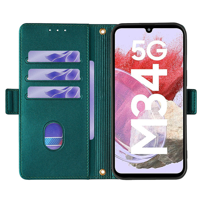 For Samsung Galaxy M34 5G / F34 5G Wallet Case RFID Blocking Leather Phone Cover with 2 Straps - Green
