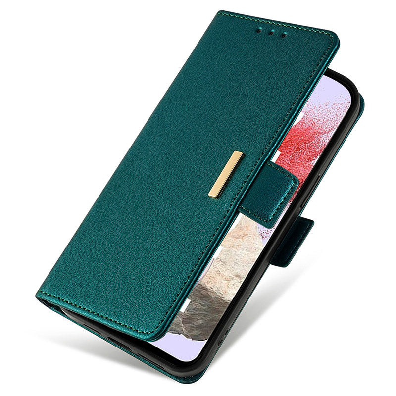 For Samsung Galaxy M34 5G / F34 5G Wallet Case RFID Blocking Leather Phone Cover with 2 Straps - Green