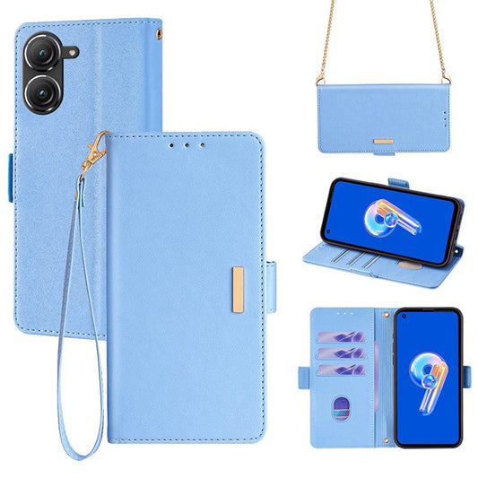 For Asus Zenfone 9 5G / Zenfone 9z Case Wallet PU Leather RFID Blocking Crossbody Cell Phone Cover - Blue