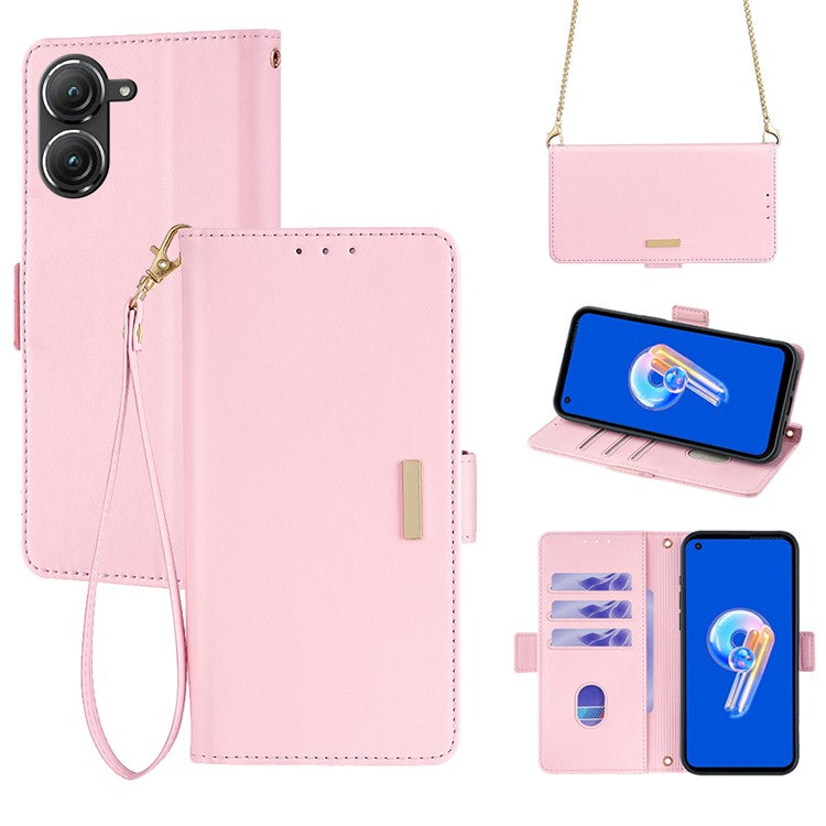 For Asus Zenfone 9 5G / Zenfone 9z Case Wallet PU Leather RFID Blocking Crossbody Cell Phone Cover - Pink