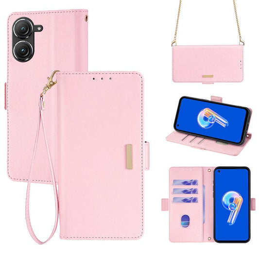 For Asus Zenfone 9 5G / Zenfone 9z Case Wallet PU Leather RFID Blocking Crossbody Cell Phone Cover - Pink