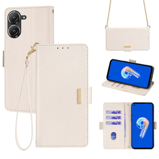 For Asus Zenfone 9 5G / Zenfone 9z Case Wallet PU Leather RFID Blocking Crossbody Cell Phone Cover - White