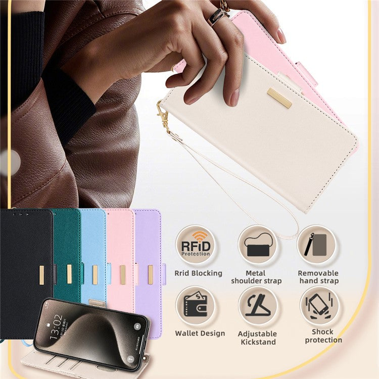 For OnePlus 12 5G Crossbody Case RFID Blocking Wallet PU Leather Magnetic Clasp Phone Cover - White