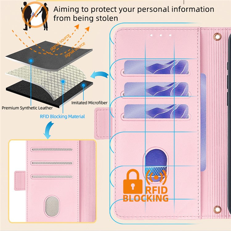 For OnePlus 12 5G Crossbody Case RFID Blocking Wallet PU Leather Magnetic Clasp Phone Cover - Pink