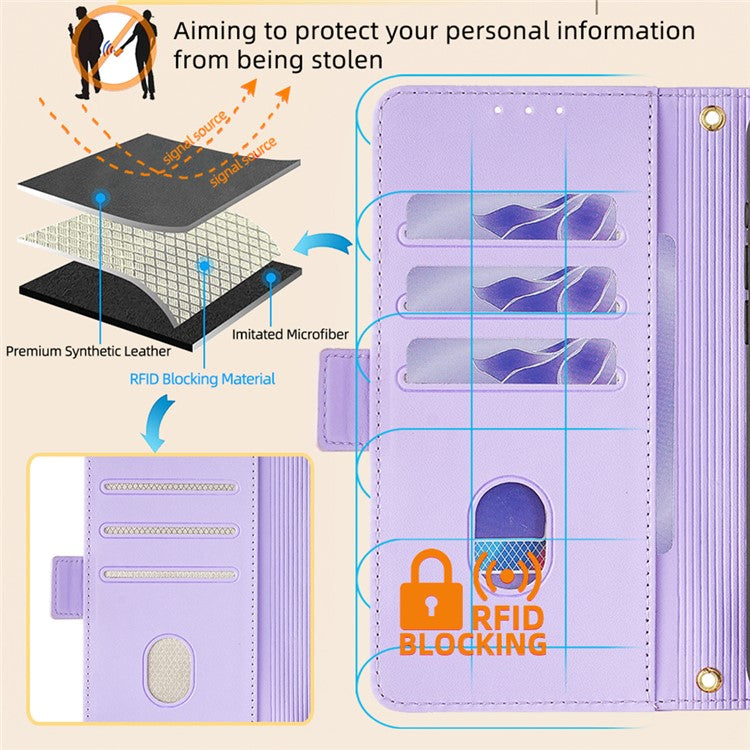 For OnePlus 12 5G Crossbody Case RFID Blocking Wallet PU Leather Magnetic Clasp Phone Cover - Purple
