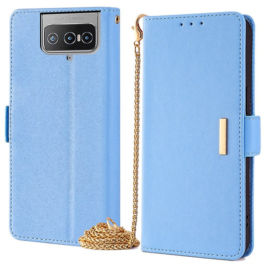 For Asus Zenfone 8 Flip ZS672KS Case RFID Blocking Wallet Phone Leather Cover with 2 Straps - Blue
