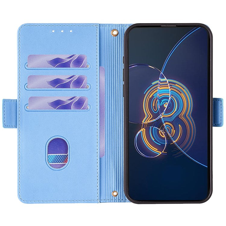 For Asus Zenfone 8 Flip ZS672KS Case RFID Blocking Wallet Phone Leather Cover with 2 Straps - Blue