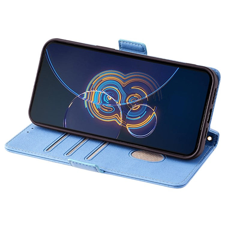 For Asus Zenfone 8 Flip ZS672KS Case RFID Blocking Wallet Phone Leather Cover with 2 Straps - Blue