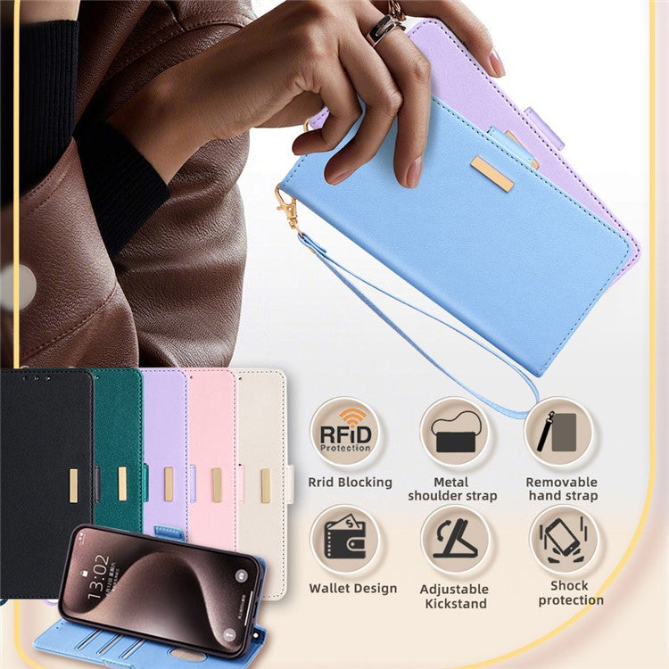 For Asus Zenfone 8 Flip ZS672KS Case RFID Blocking Wallet Phone Leather Cover with 2 Straps - Blue