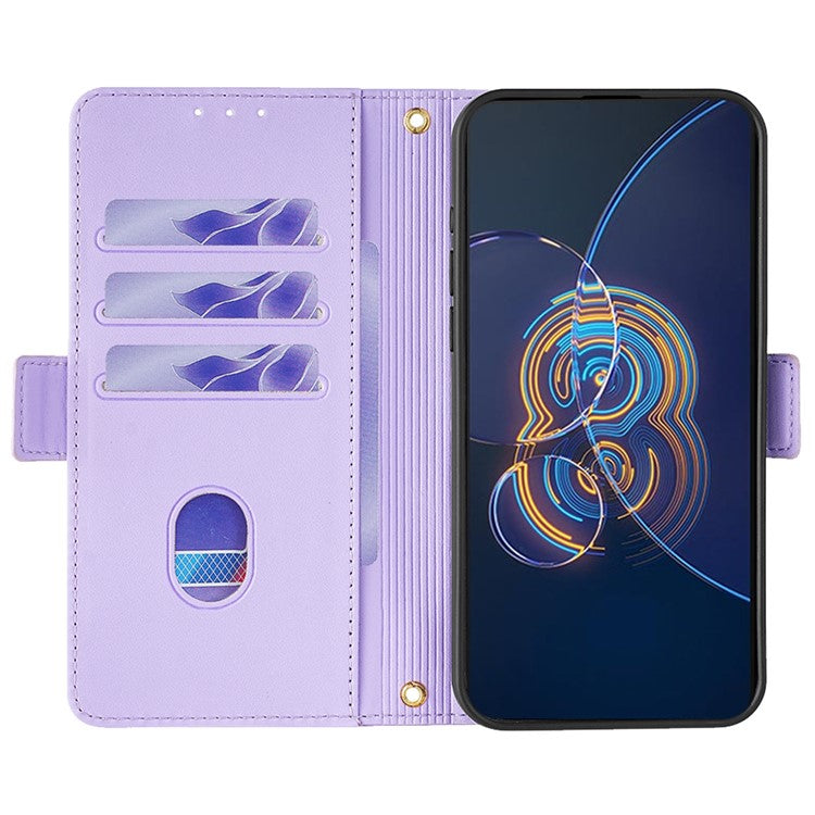 For Asus Zenfone 8 Flip ZS672KS Case RFID Blocking Wallet Phone Leather Cover with 2 Straps - Purple