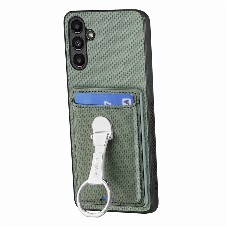 C1-9 for Samsung Galaxy A55 5G Case with Ring Kickstand Carbon FiberTexture Leather Back Cover - Green