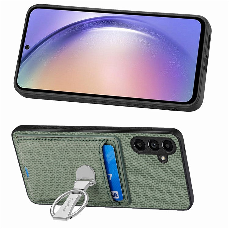 C1-9 for Samsung Galaxy A55 5G Case with Ring Kickstand Carbon FiberTexture Leather Back Cover - Green