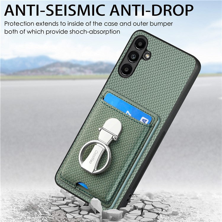 C1-9 for Samsung Galaxy A55 5G Case with Ring Kickstand Carbon FiberTexture Leather Back Cover - Green
