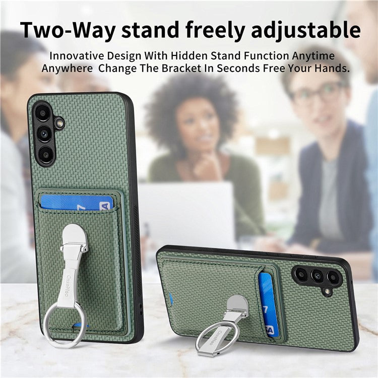 C1-9 for Samsung Galaxy A55 5G Case with Ring Kickstand Carbon FiberTexture Leather Back Cover - Green