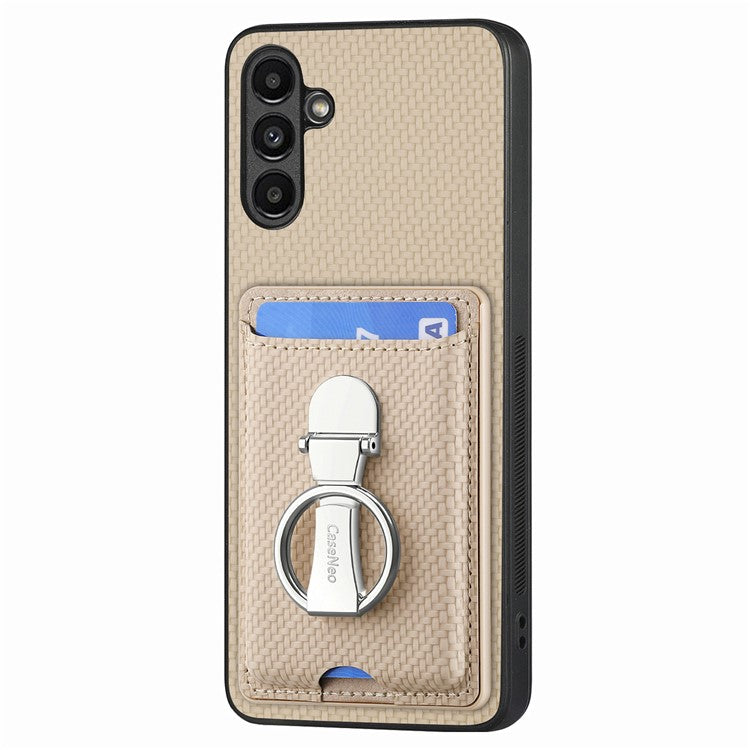 C1-9 for Samsung Galaxy A55 5G Case with Ring Kickstand Carbon FiberTexture Leather Back Cover - Beige
