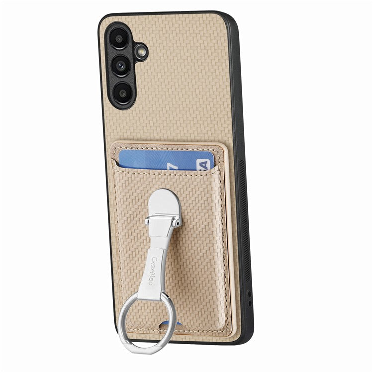 C1-9 for Samsung Galaxy A55 5G Case with Ring Kickstand Carbon FiberTexture Leather Back Cover - Beige