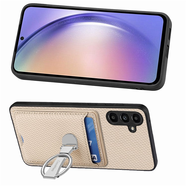 C1-9 for Samsung Galaxy A55 5G Case with Ring Kickstand Carbon FiberTexture Leather Back Cover - Beige