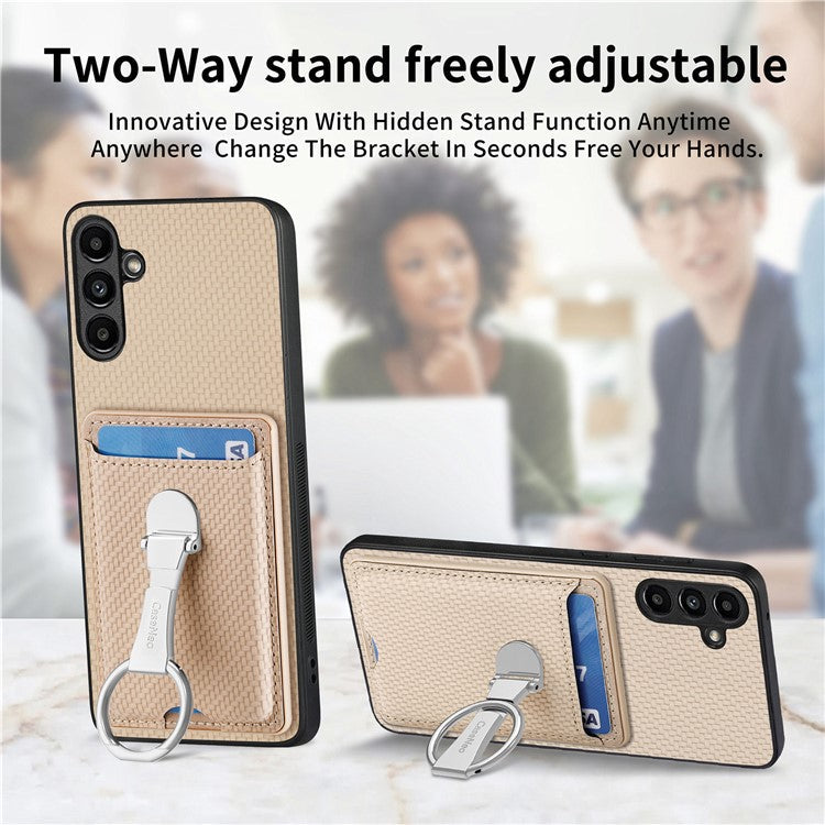 C1-9 for Samsung Galaxy A55 5G Case with Ring Kickstand Carbon FiberTexture Leather Back Cover - Beige