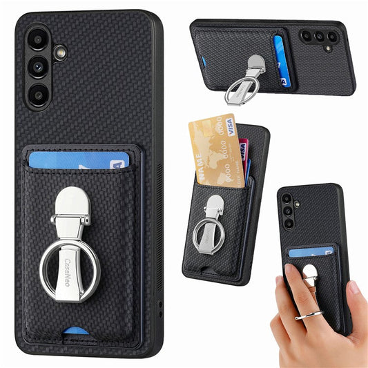 C1-9 for Samsung Galaxy A05s 4G Case PU Leather Coated PC+TPU Fingers Kickstand Phone Cover - Black