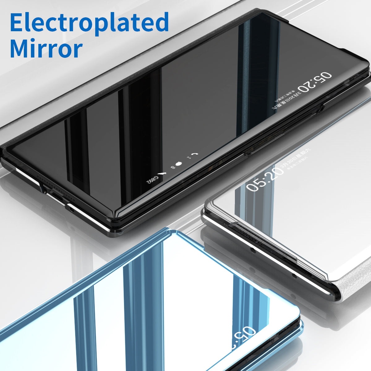 For vivo X Fold3 Leather Case Mirror Surface Electroplating Phone Cover with View Window - Silver