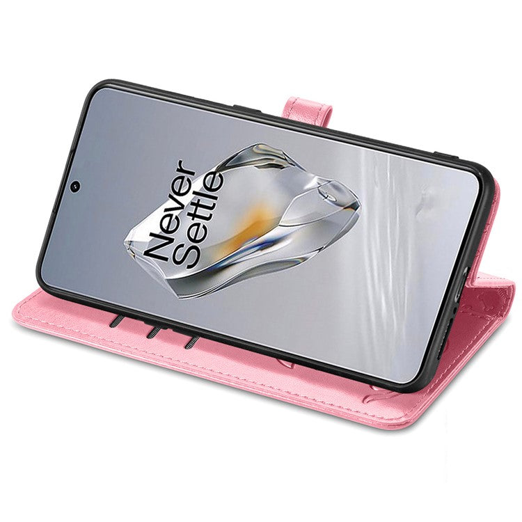 For OnePlus 12 5G Case Cute Cat Dog Imprinted PU Leather Flip Phone Cover - Pink