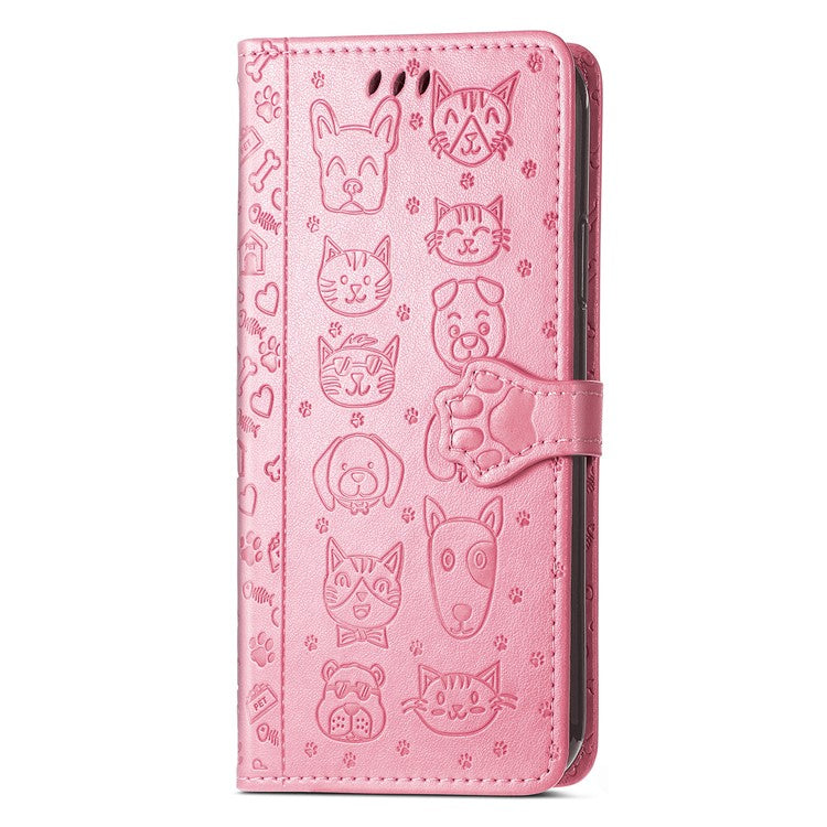 For OnePlus 12 5G Case Cute Cat Dog Imprinted PU Leather Flip Phone Cover - Pink
