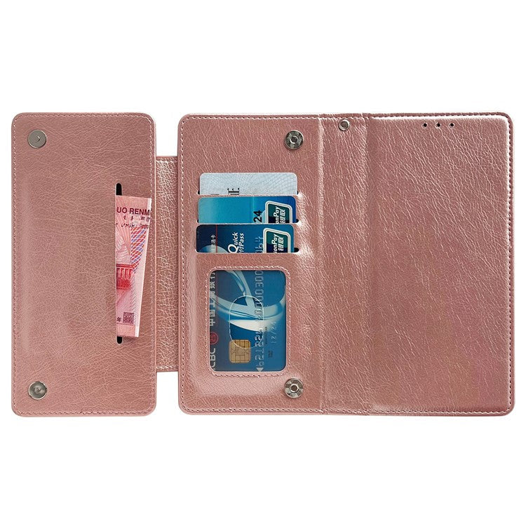 For Samsung Galaxy S23 Case Detachable PU Leather Multi Card Holder Phone Cover - Rose Gold