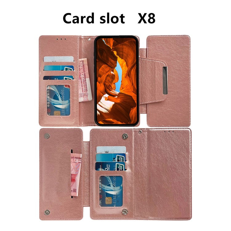 For Samsung Galaxy S23 Case Detachable PU Leather Multi Card Holder Phone Cover - Rose Gold