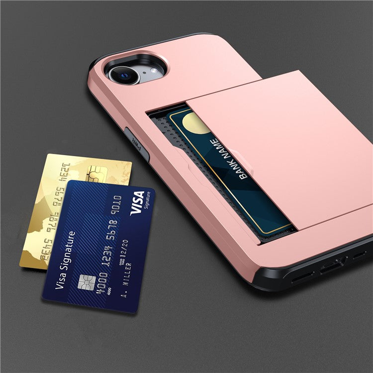 For iPhone 16e Case TPU + PC Dual Layer Armor Phone Cover with Sliding Card Slot - Army Green