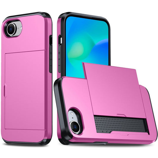 For iPhone 16e Case TPU + PC Dual Layer Armor Phone Cover with Sliding Card Slot - Pink