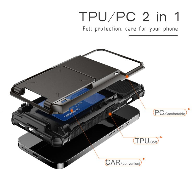 For iPhone 16e Phone Cover PC+TPU Dual Layer Back Case with Card Holder - Black