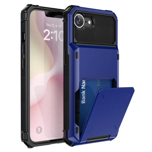 For iPhone 16e Phone Cover PC+TPU Dual Layer Back Case with Card Holder - Blue
