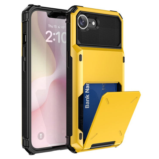 For iPhone 16e Phone Cover PC+TPU Dual Layer Back Case with Card Holder - Yellow