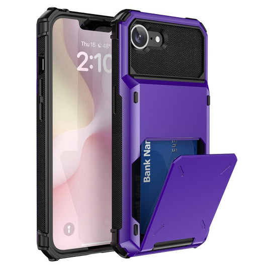 For iPhone 16e Phone Cover PC+TPU Dual Layer Back Case with Card Holder - Purple