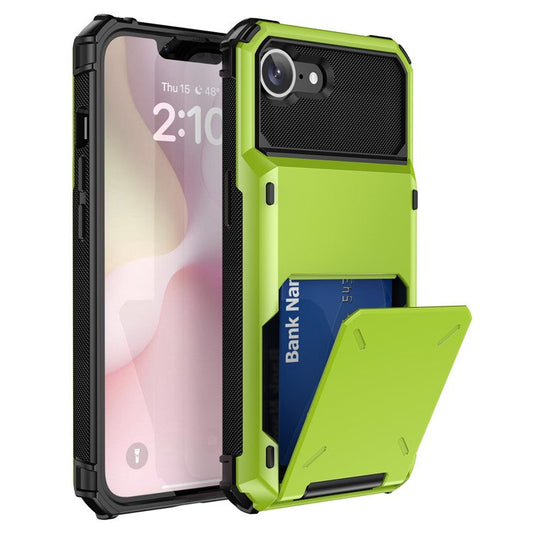 For iPhone 16e Phone Cover PC+TPU Dual Layer Back Case with Card Holder - Green