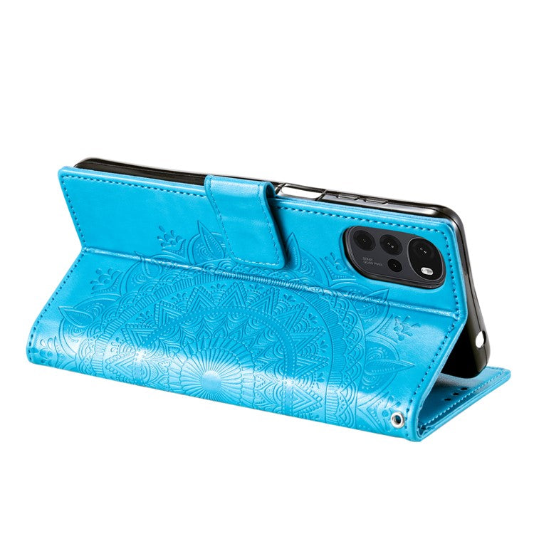 For OnePlus Nord CE4 5G Case PU Leather Mandala Imprinted Design Flip Wallet Phone Cover - Blue