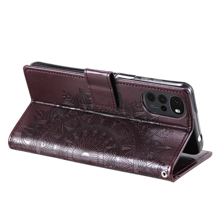 For OnePlus Nord CE4 5G Case PU Leather Mandala Imprinted Design Flip Wallet Phone Cover - Brown