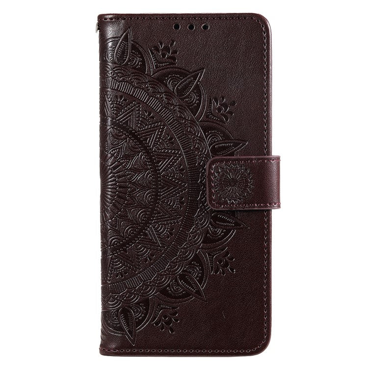 For OnePlus Nord CE4 5G Case PU Leather Mandala Imprinted Design Flip Wallet Phone Cover - Brown