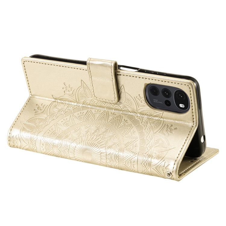 For OnePlus Nord CE4 5G Case PU Leather Mandala Imprinted Design Flip Wallet Phone Cover - Gold