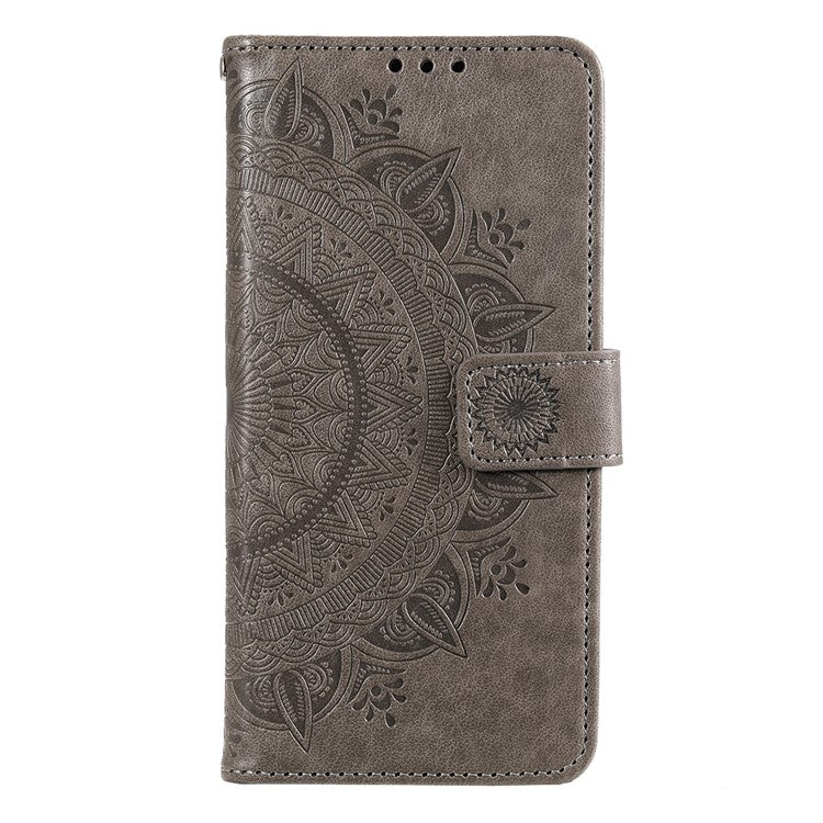 For OnePlus Nord CE4 5G Case PU Leather Mandala Imprinted Design Flip Wallet Phone Cover - Grey